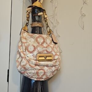 Coach Kristen Tan and Cream Shoulder Bag with Gold Hardware